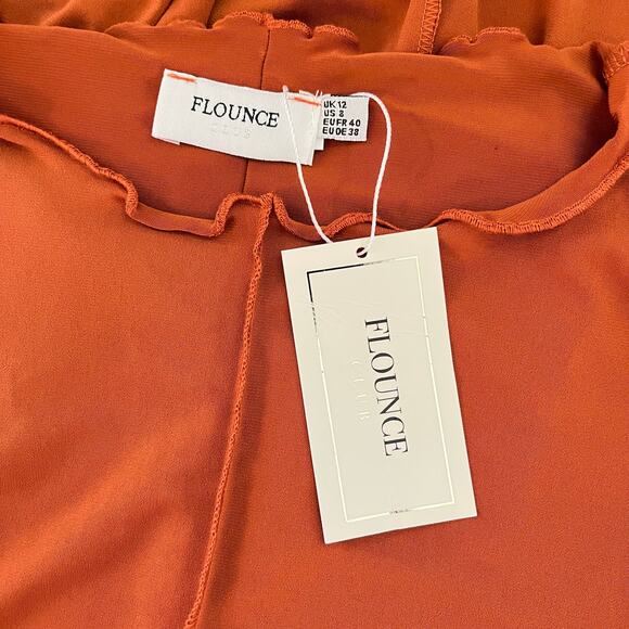 ASOS Flounce Mini Dress with Seam Detail in Burnt Orange Size 8 - Picture 9 of 12